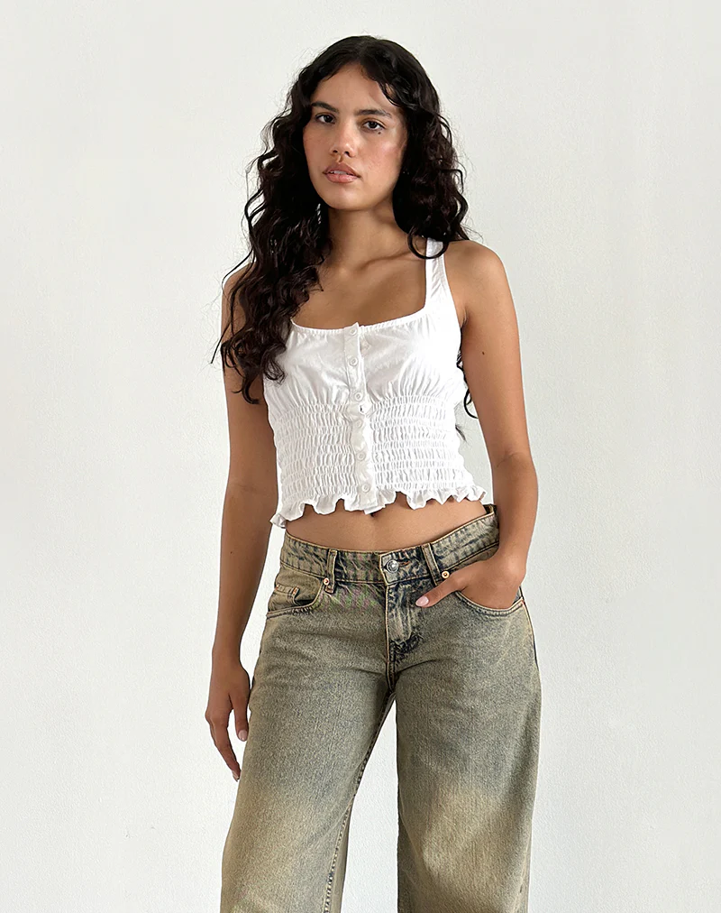 Sayake Ruched Top in White - Image 2