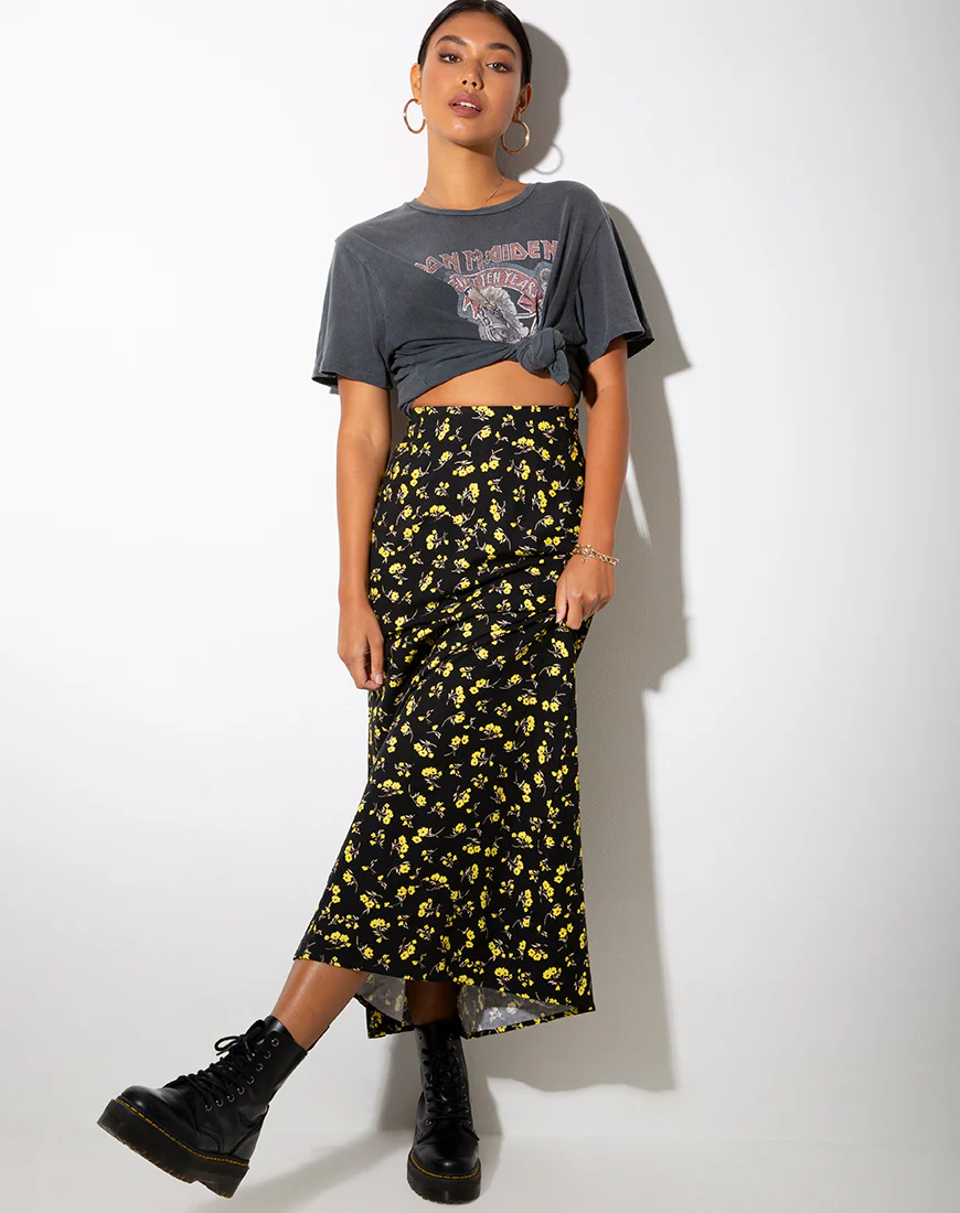 Sayan Maxi Skirt in Buttercup Black and Yellow - Image 3