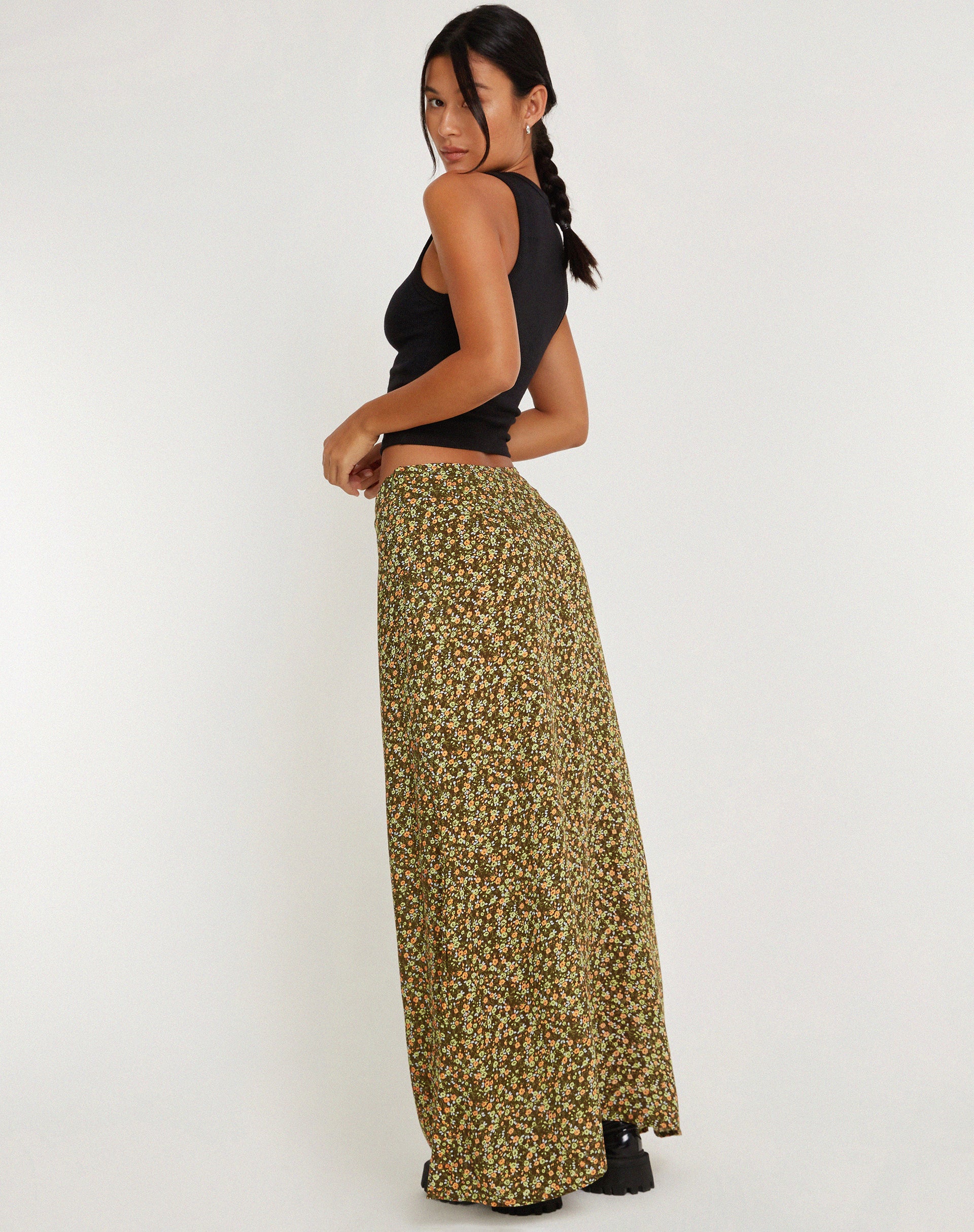 Sayan Maxi Skirt in Grungey Floral Khaki - Image 2