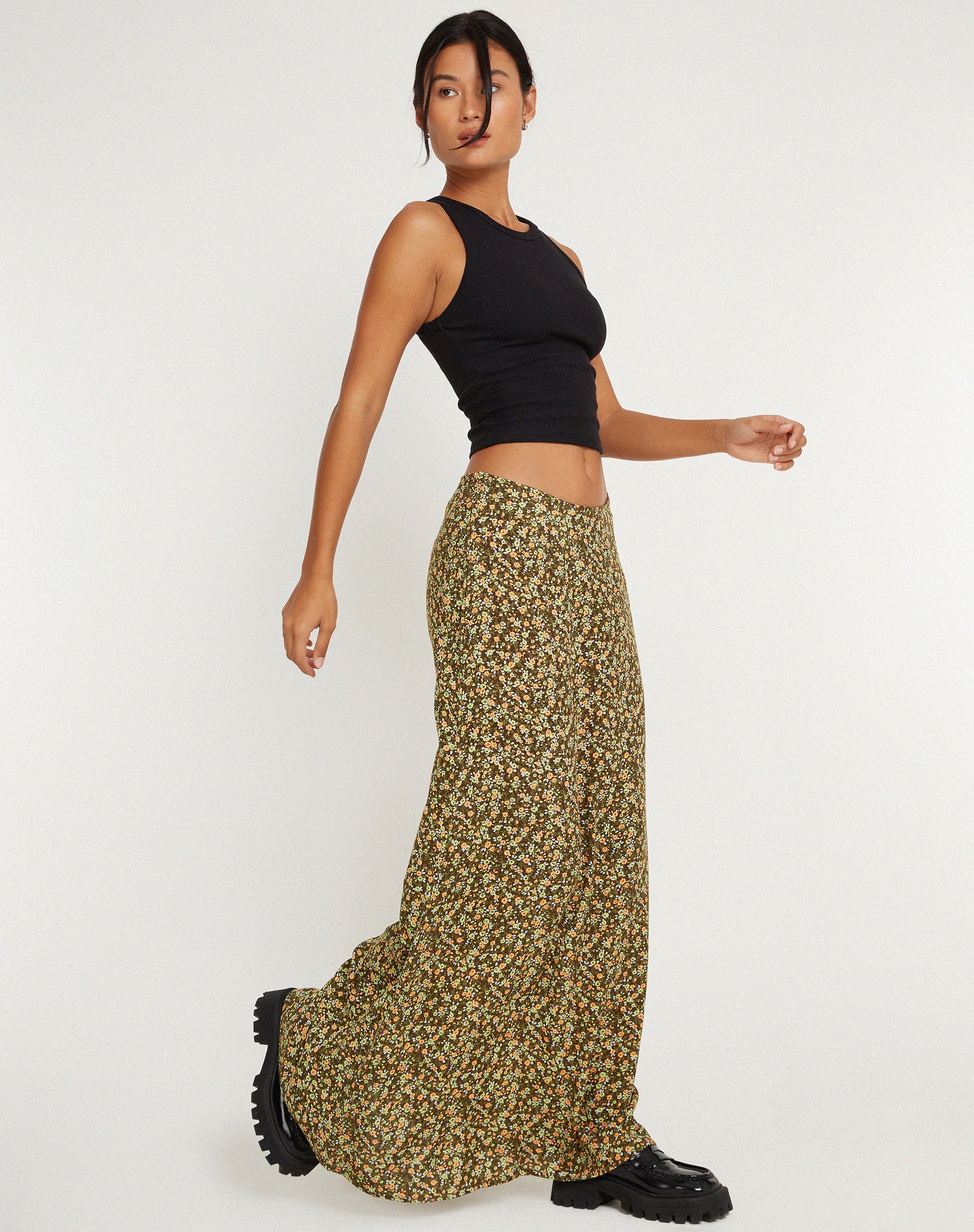 Sayan Maxi Skirt in Grungey Floral Khaki - Image 5