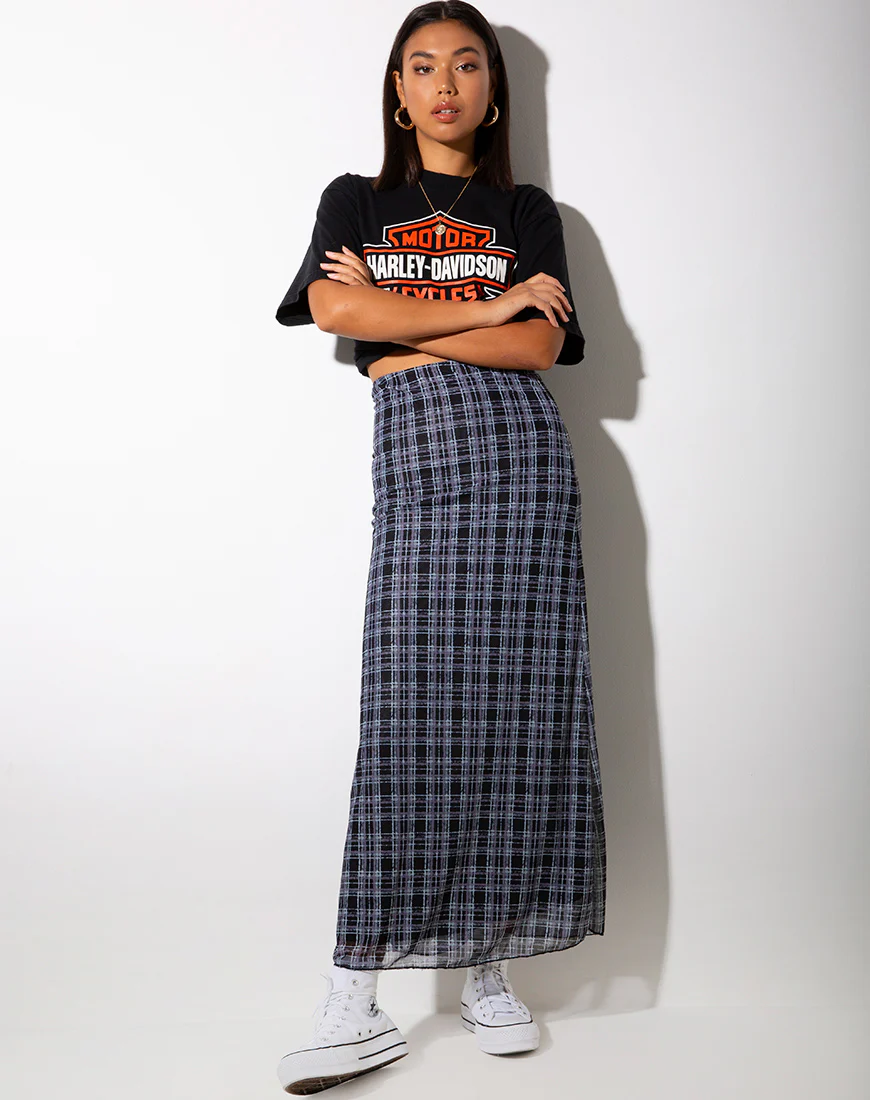 Sayang Maxi Skirt in Inkblot Check Black and White - Image 4