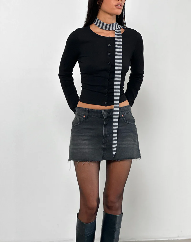 Skinny Scarf in Grey and Black Stripe - Image 2