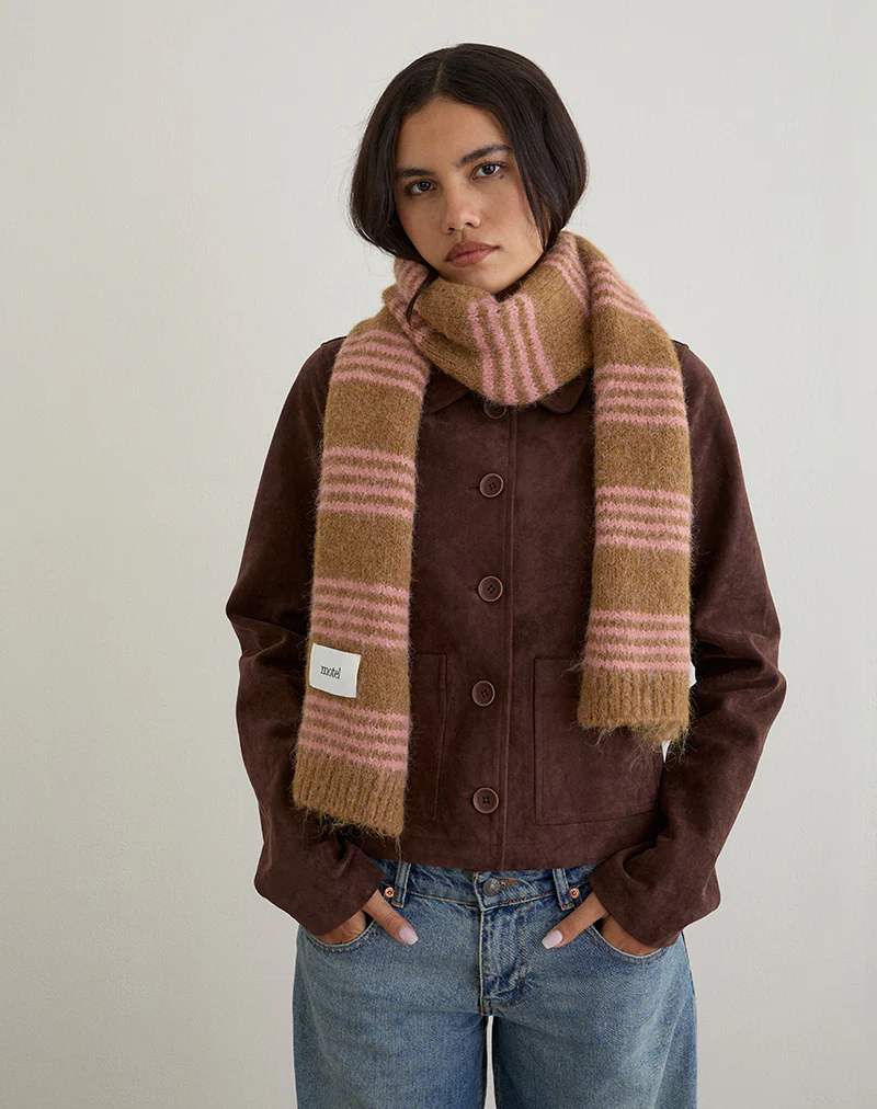 Scarf in Knit Pink Stripe Brushed Wool
