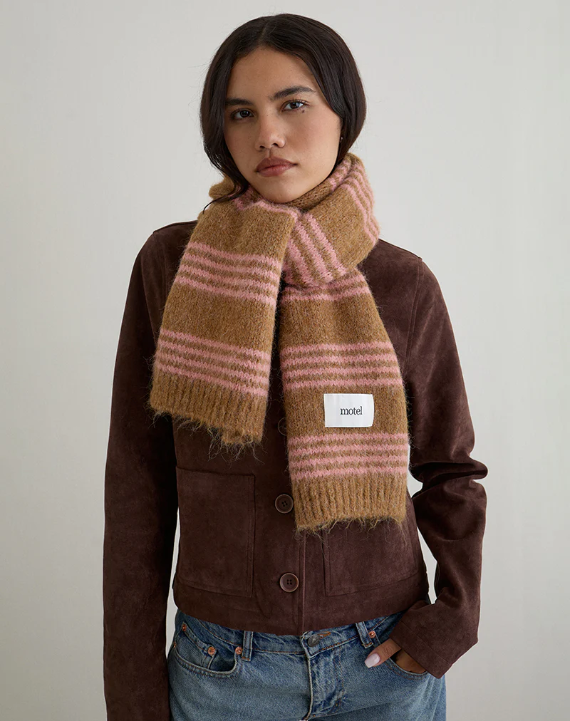 Scarf in Knit Pink Stripe Brushed Wool - Image 6