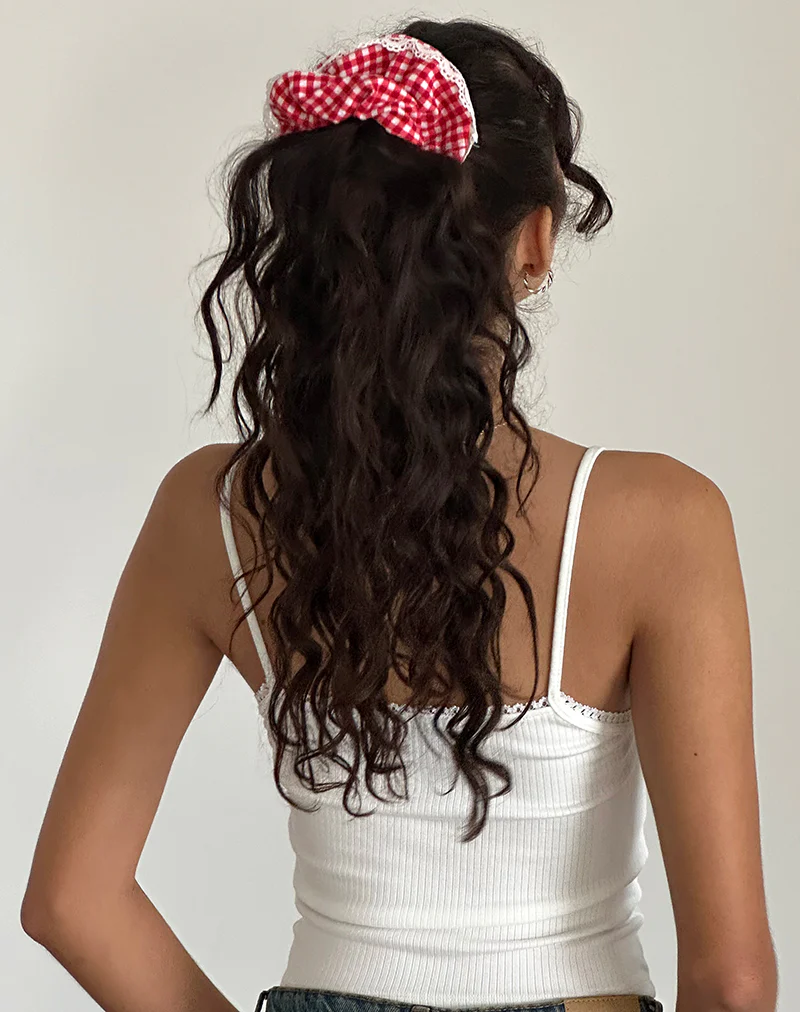 Scrunchie in Red Gingham with Lace
