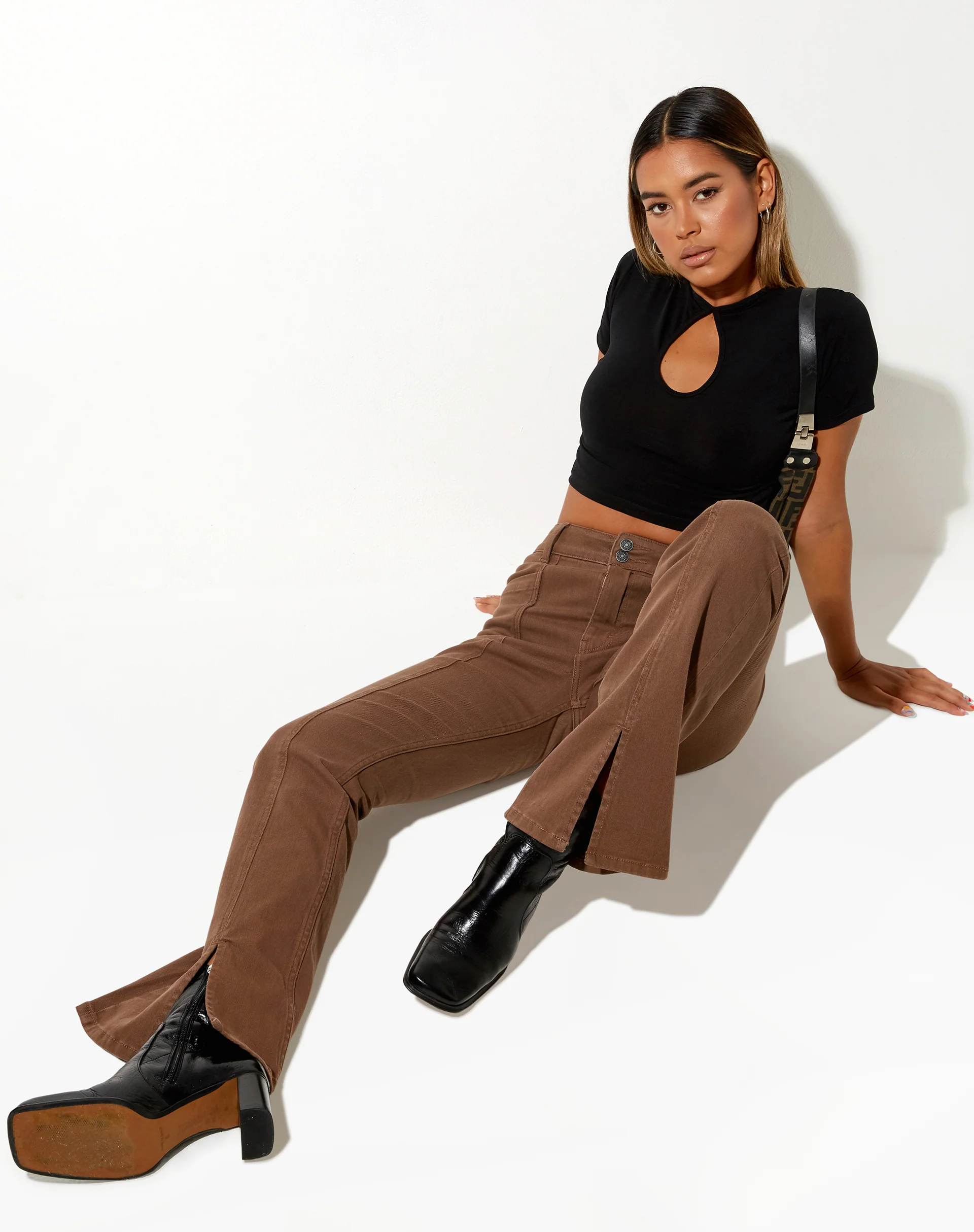 Seam Split Jeans in Rich Brown - Image 3