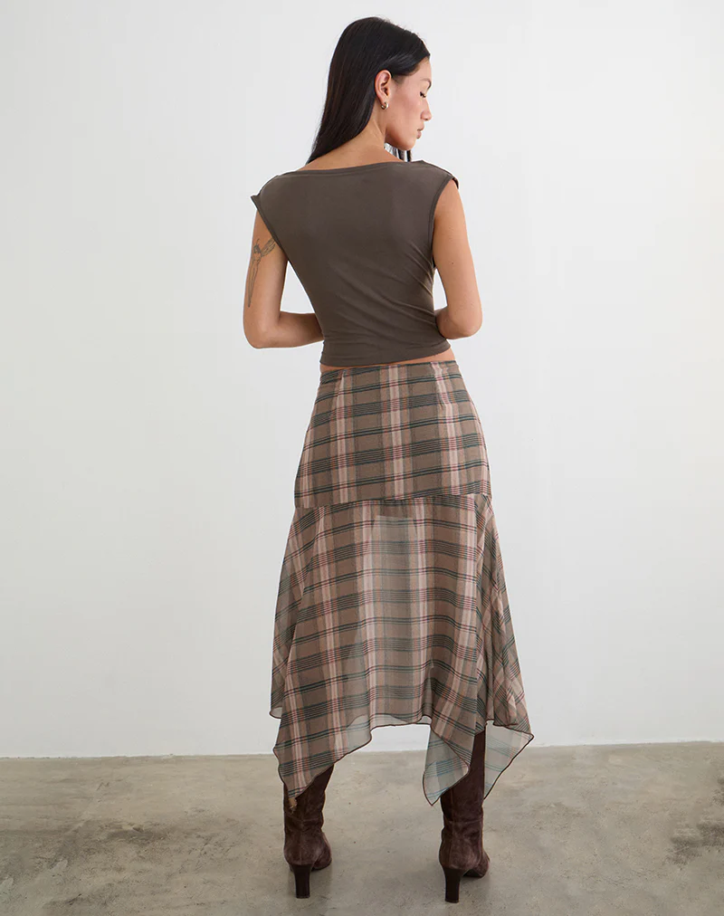 Sedra Midi Skirt in Brown and Pink Blurry Check - Image 5