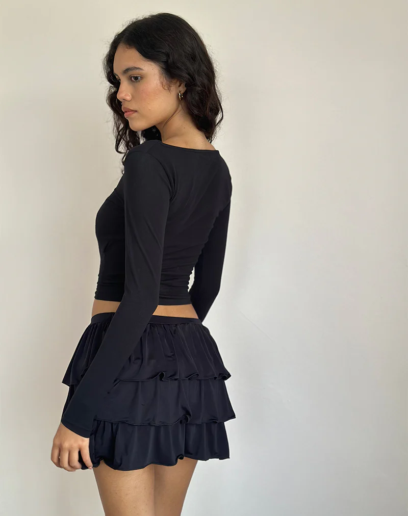 Sefone Tiered Mini Skirt in Slinky Black - Image 5