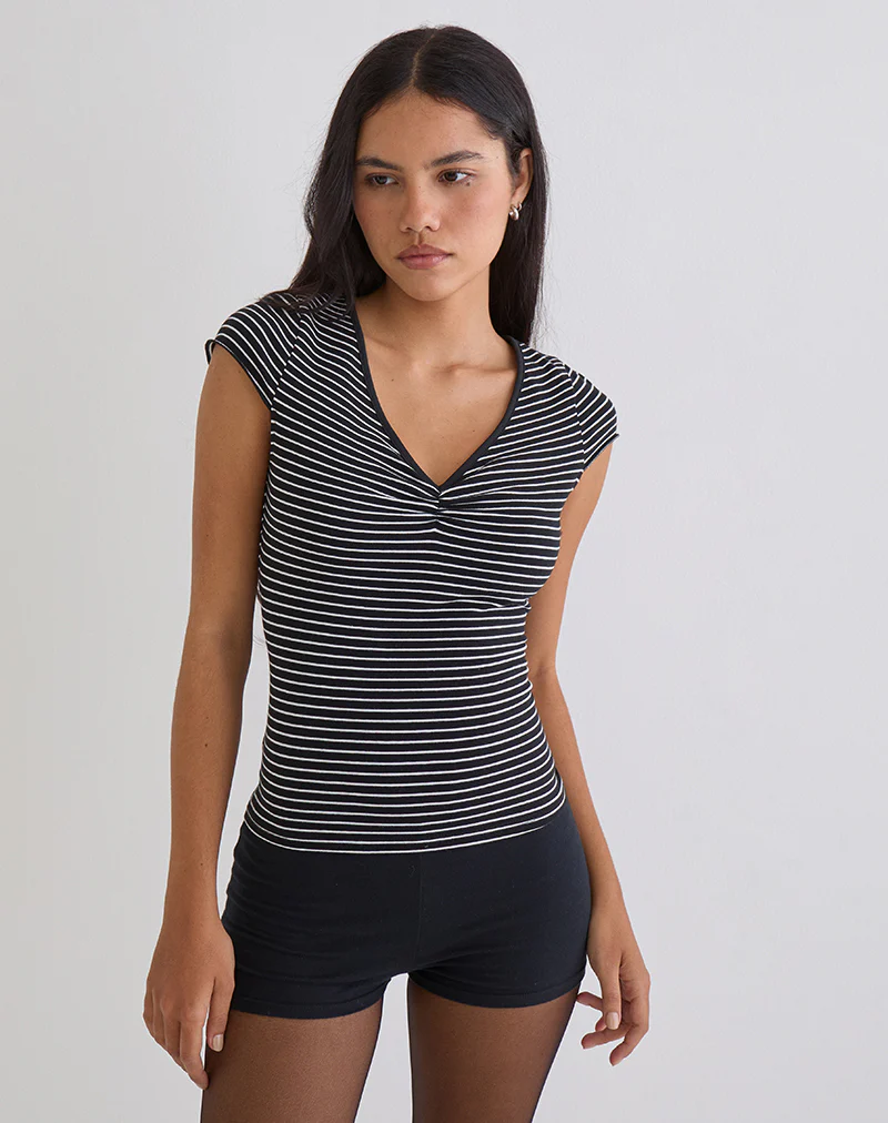 Seiren Top in Stripe Jersey Black and White