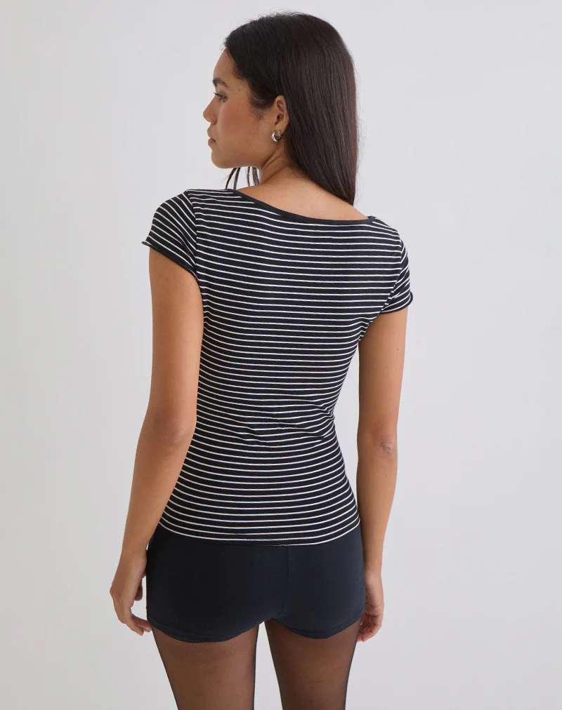 Seiren Top in Stripe Jersey Black and White - Image 4