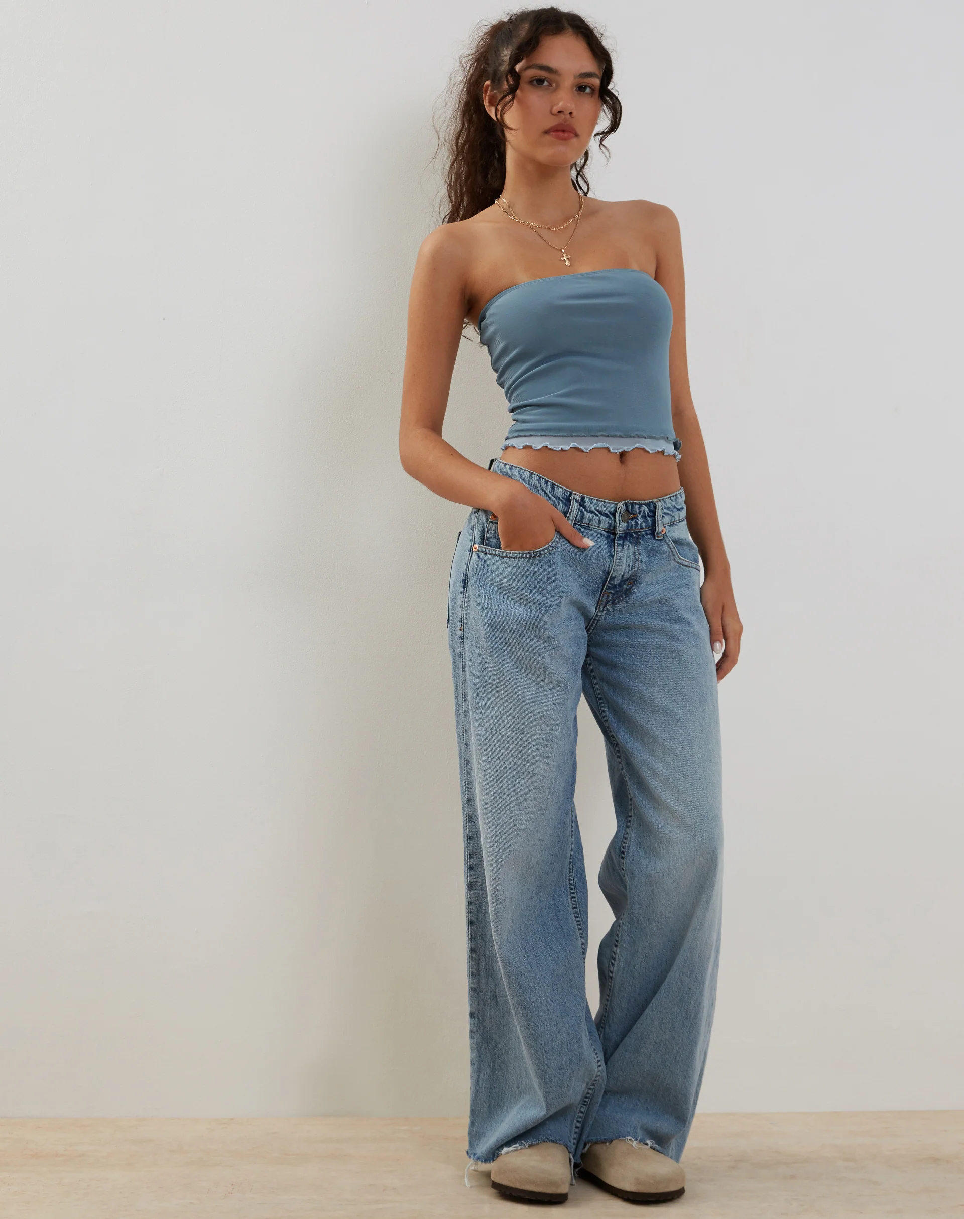 Seka Bandeau Top in Mesh Tonal Blue - Image 3