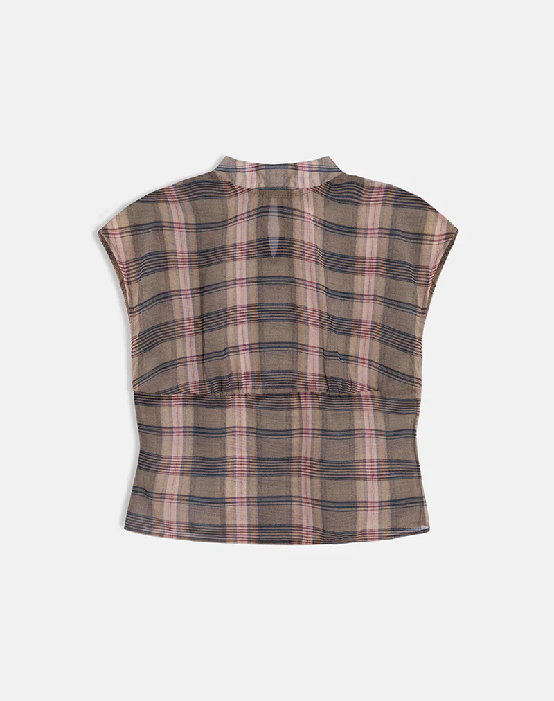 Sekala Top in Brown and Pink Blurry Check - Image 5