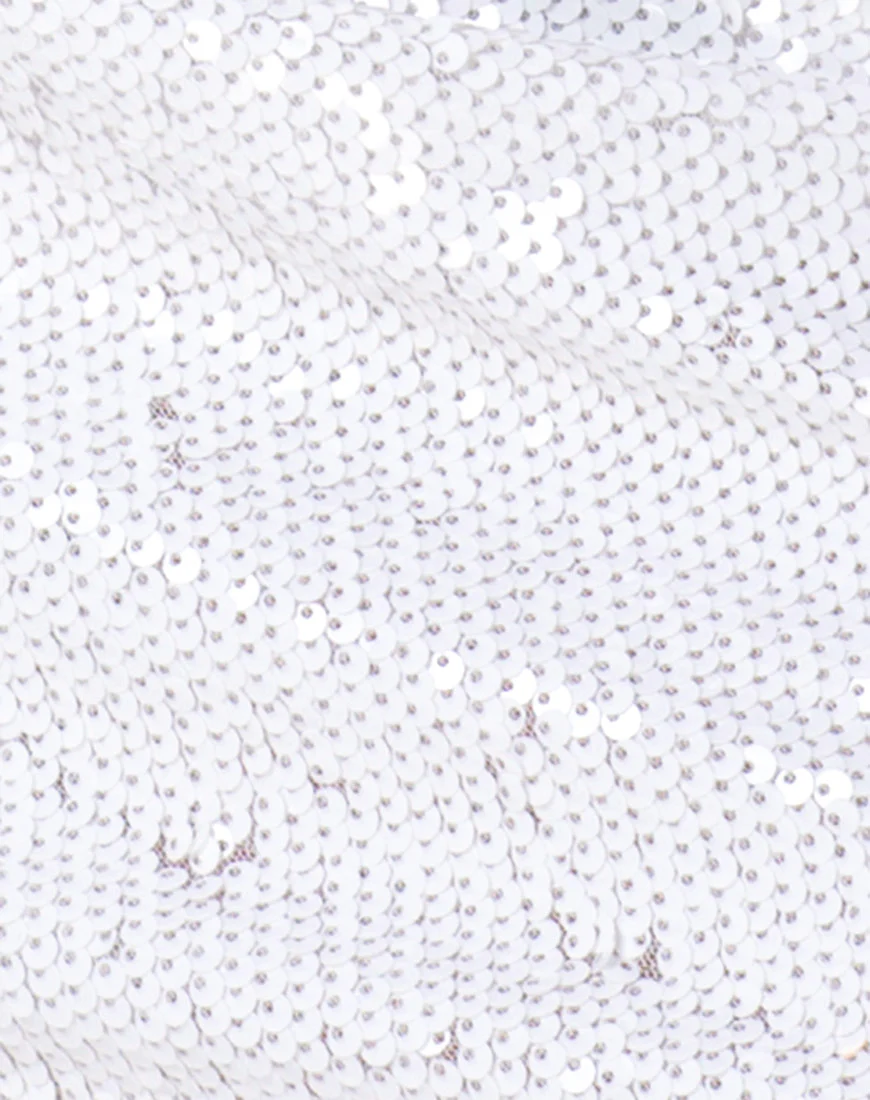 Selah Tube Dress in Matte Fishcale Sequin White - Image 5