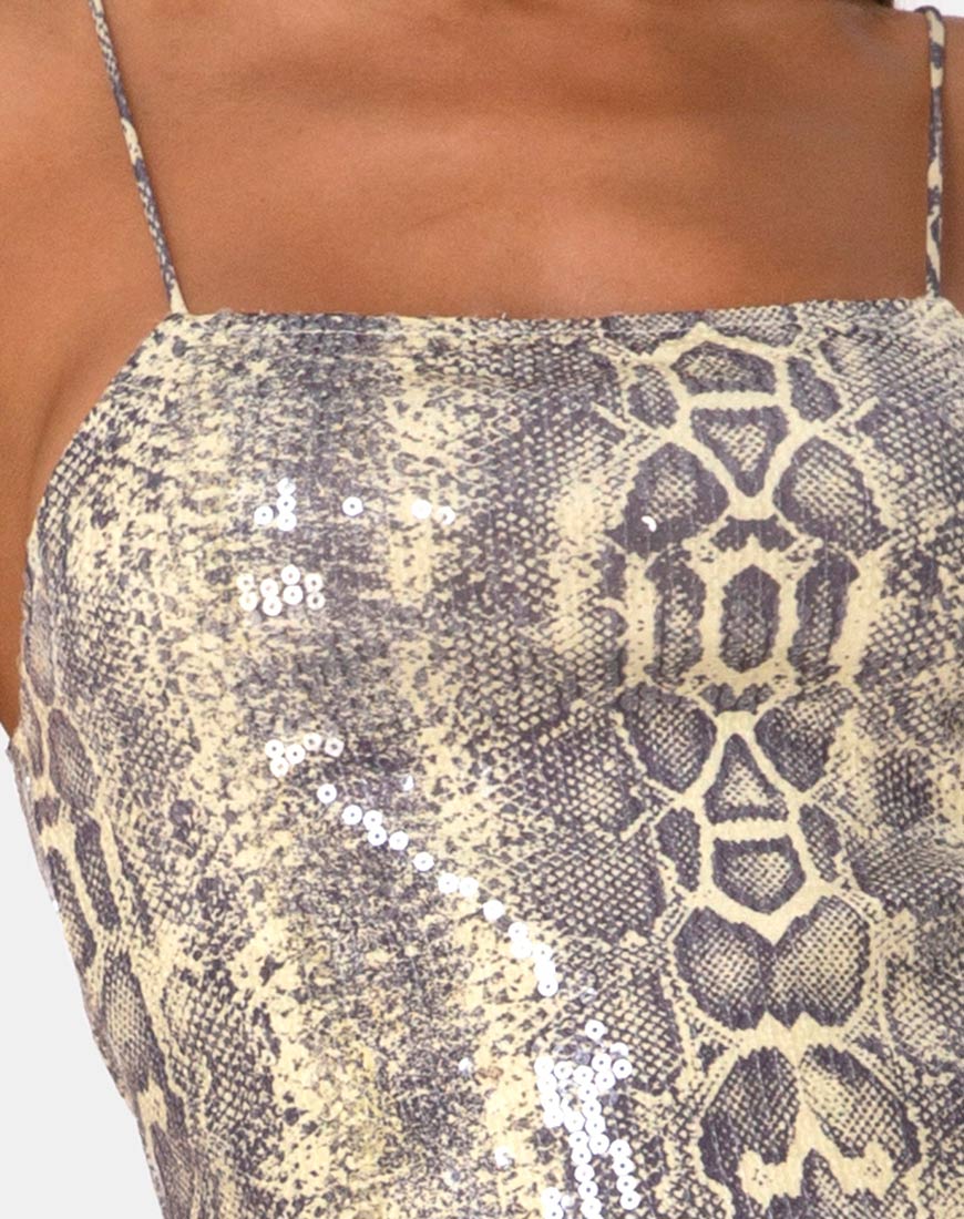 Selana Bodycon Dress in Acid Snake Clear Sequin - Image 5