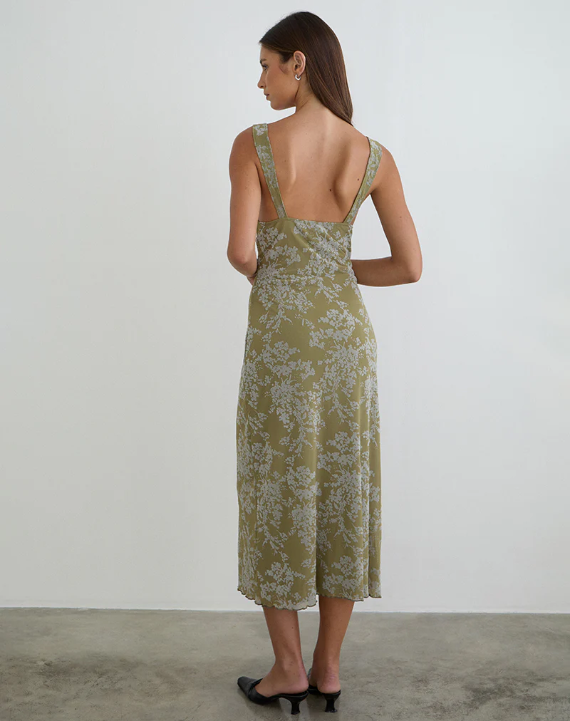 Selayu Midi Dress in Moss Petal Olive - Image 3