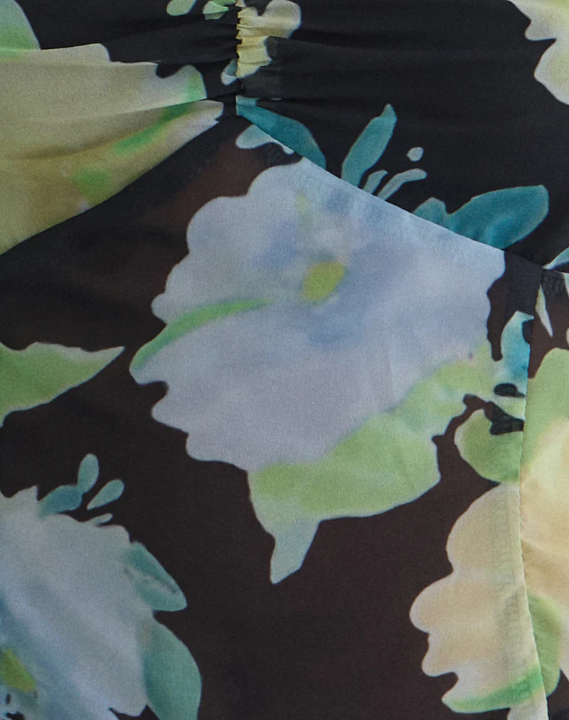 Selita Top in Black Chiffon with Crystal Flower Print - Image 6