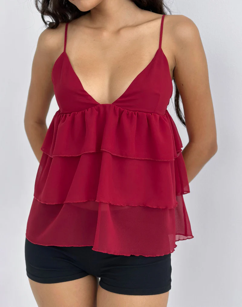 Selvina Frill Cami Top in Red - Image 3