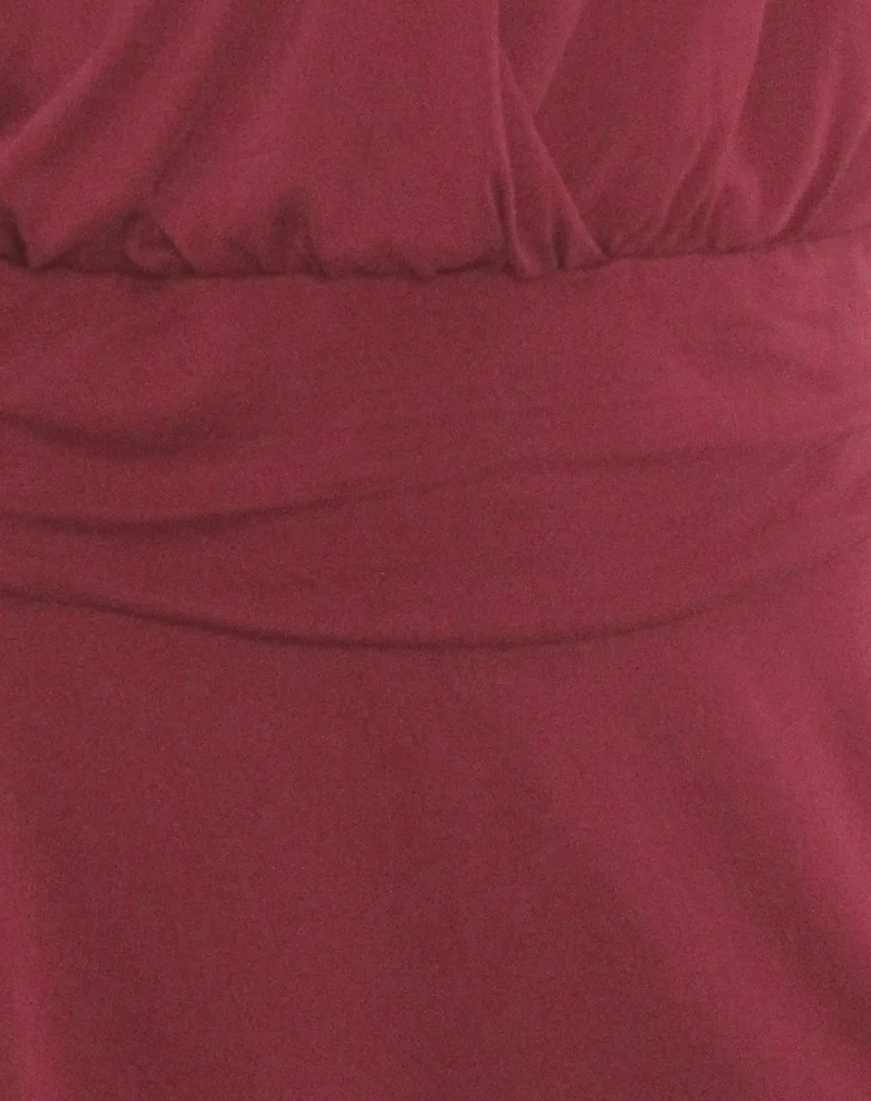 Senara Cinch Waist Halterneck Mini Dress in Burgundy - Image 7