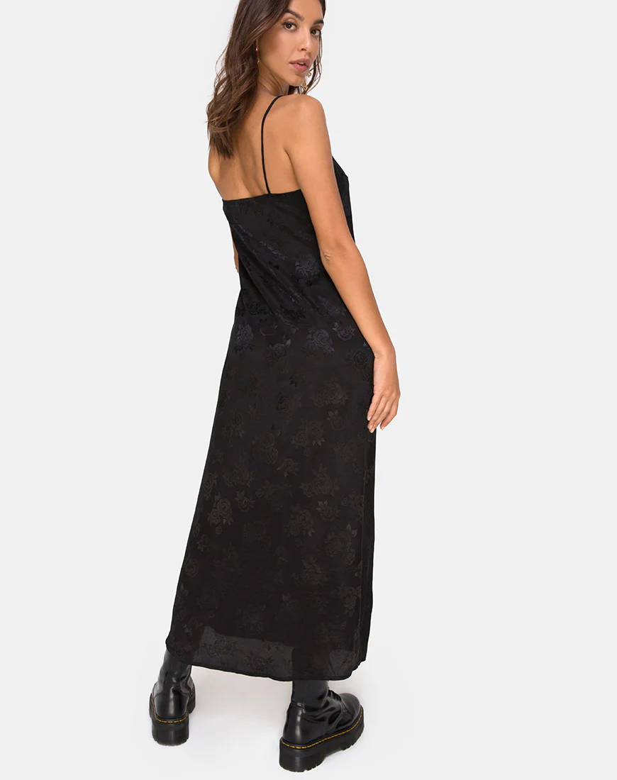 Senia Dress in Satin Rose Black - Image 3
