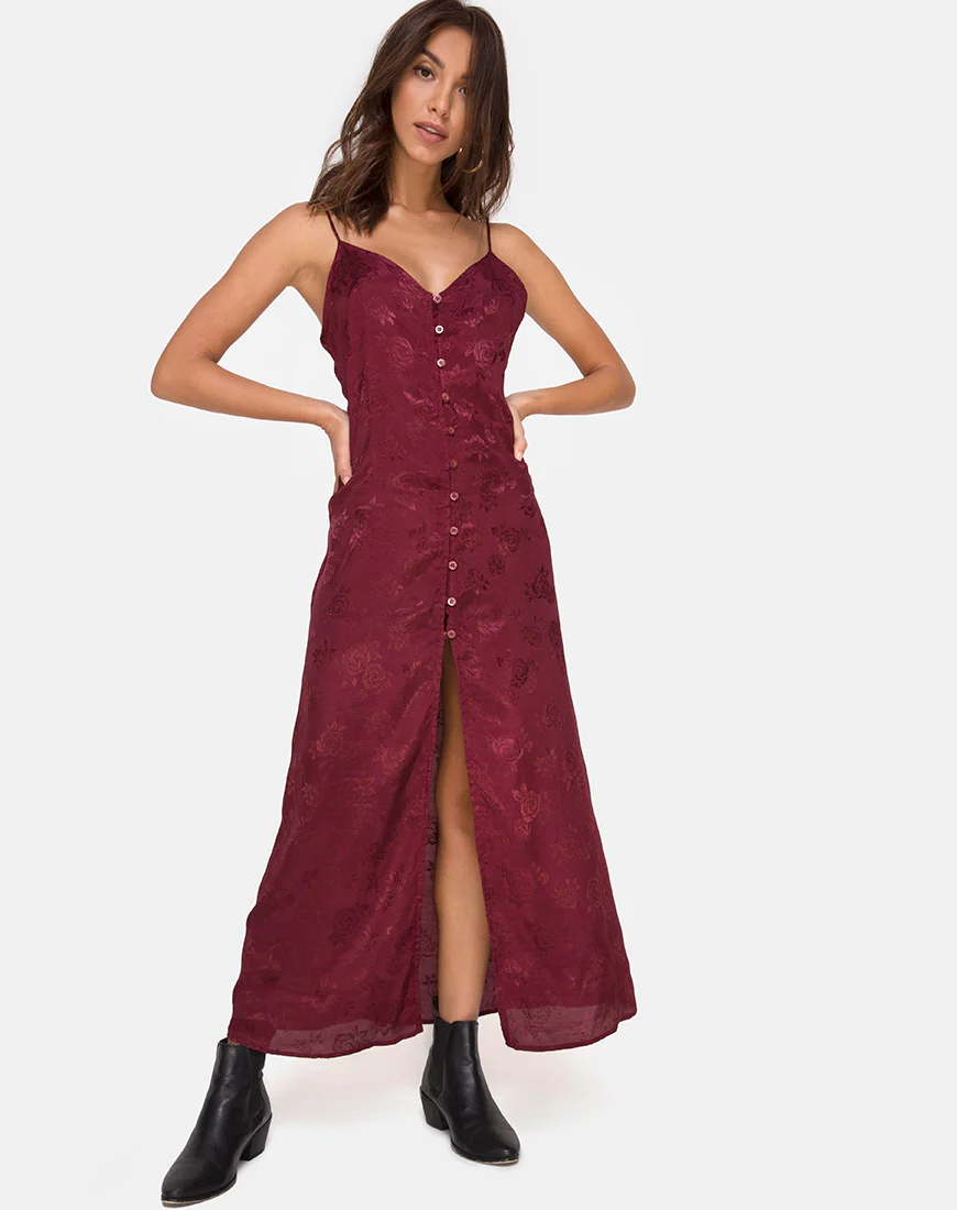 Senia Dress in Satin Rose Burgundy - Image 2