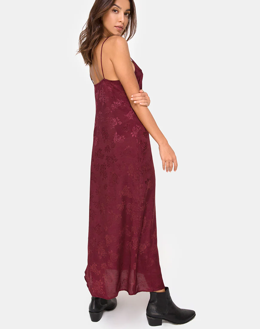 Senia Dress in Satin Rose Burgundy - Image 4