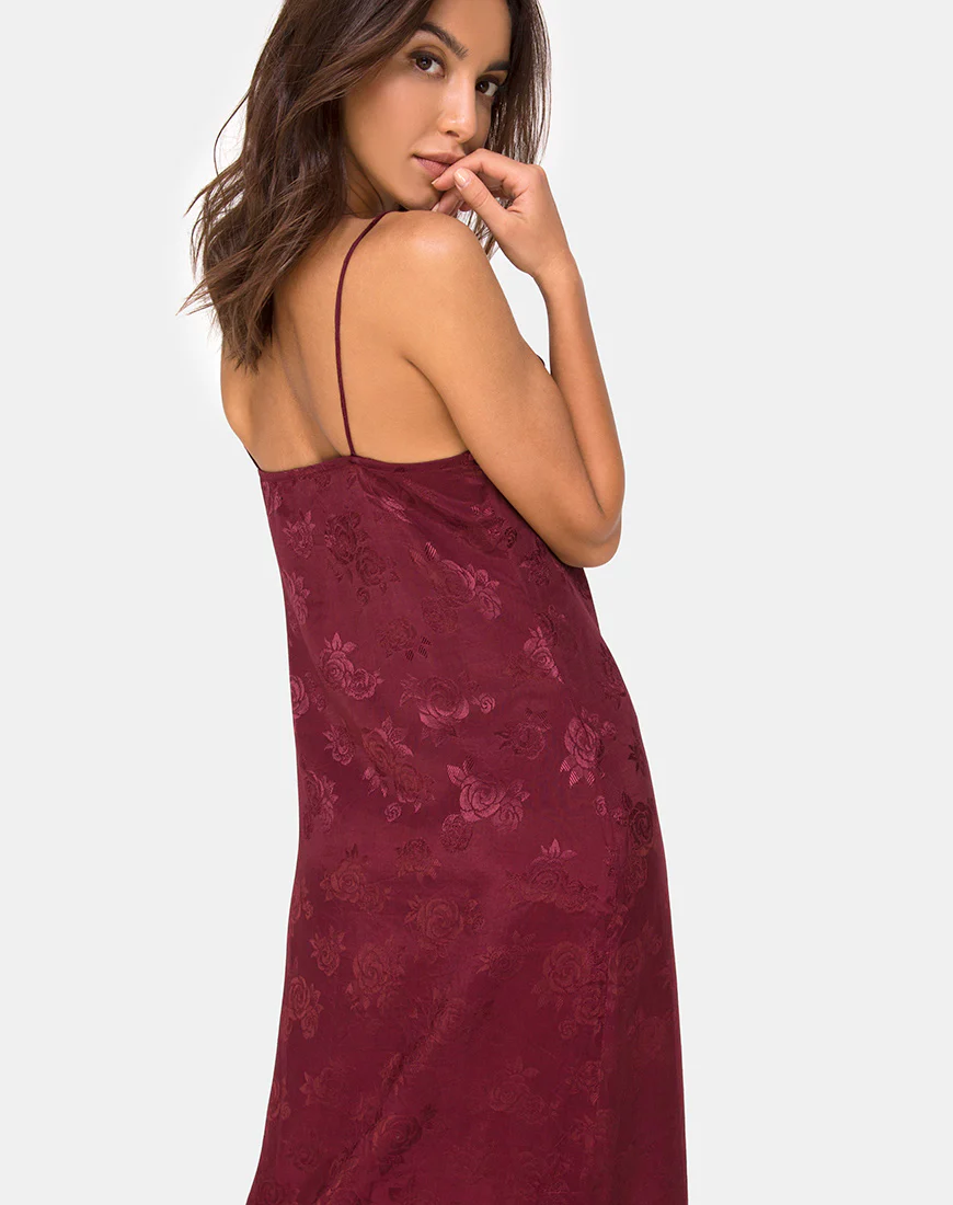 Senia Dress in Satin Rose Burgundy - Image 5