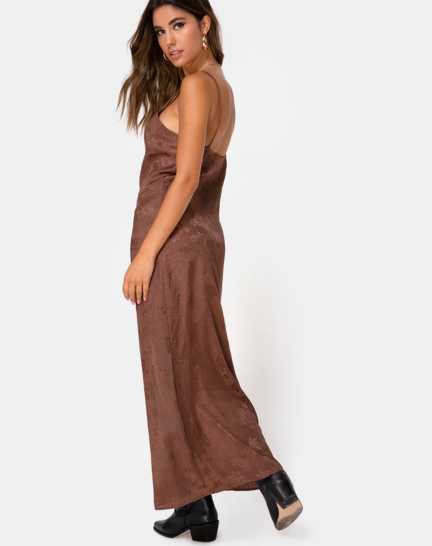 Senia Dress in Satin Rose Chocolate - Image 2