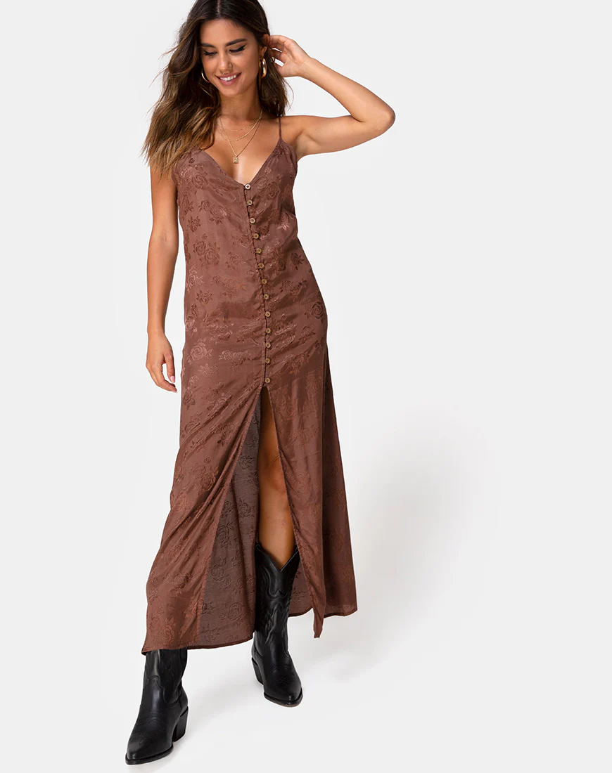 Senia Dress in Satin Rose Chocolate - Image 3