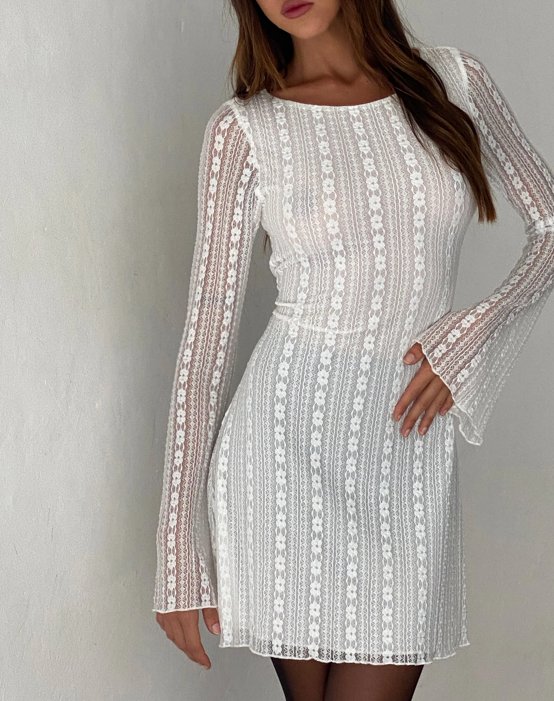 Senna Mini Dress in Lace White - Image 4
