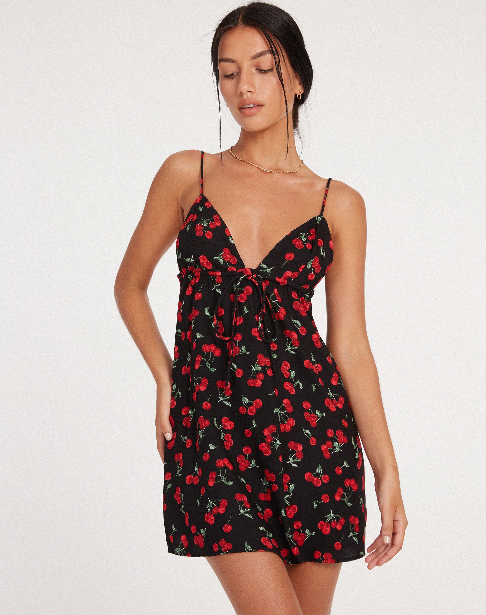 Senora Mini Dress in Cherries Black - Image 4