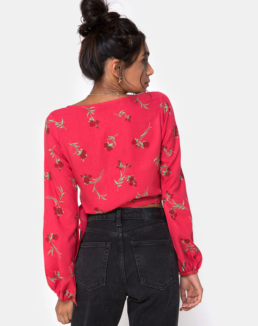 Sepra Wrap Top in Rouge Rose Pink - Image 2