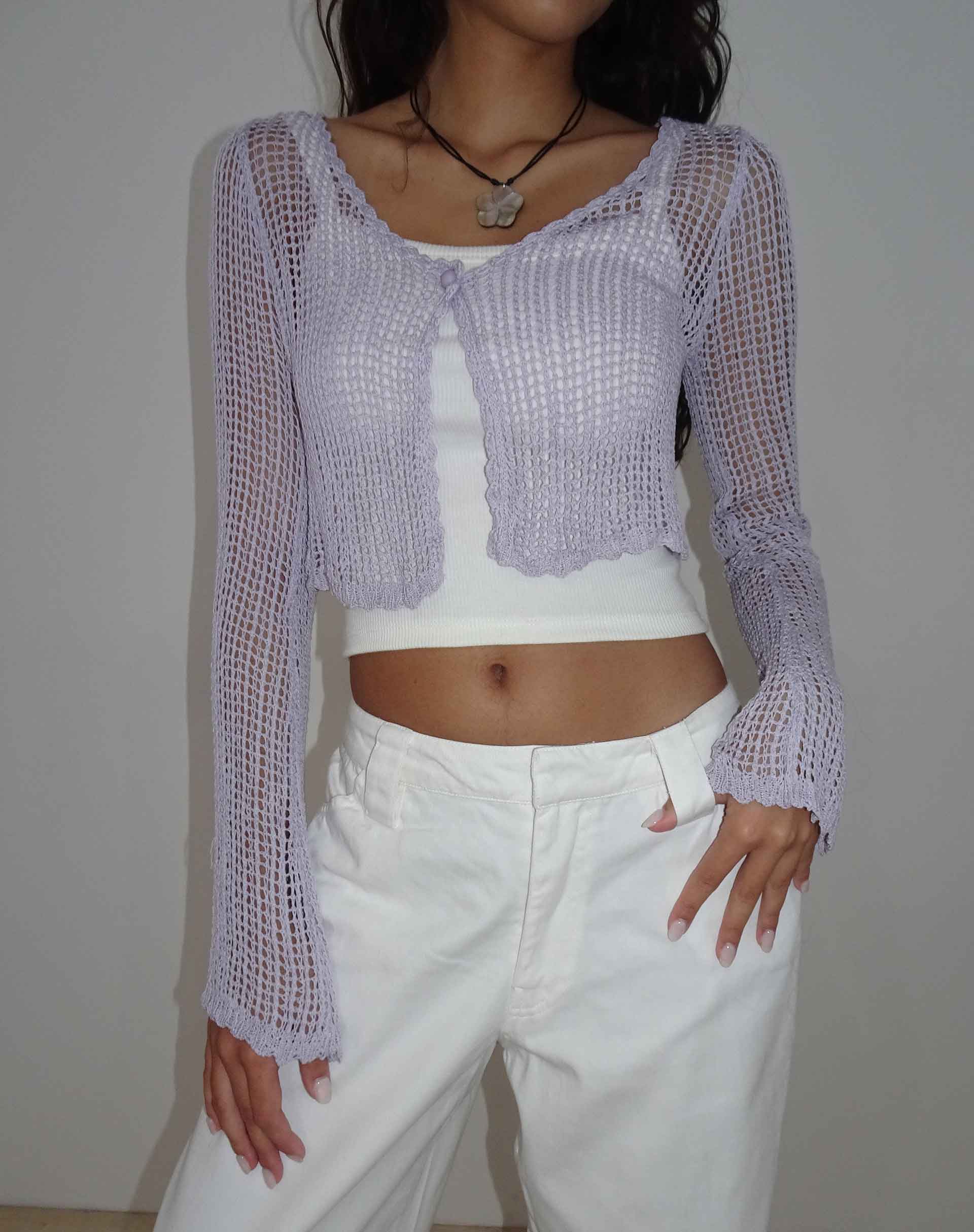 Septa Cropped Knit Cardigan in Lilac - Image 4