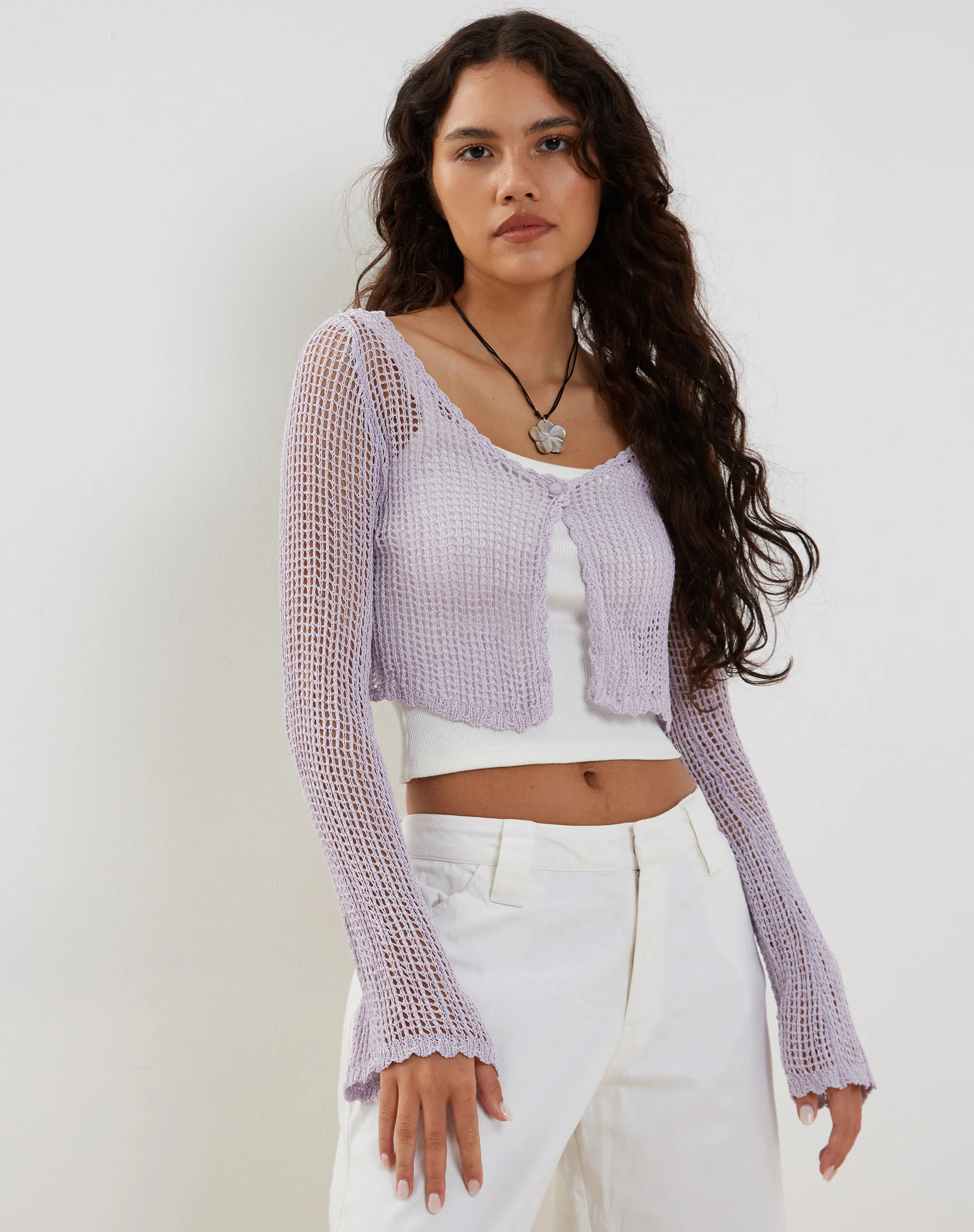 Septa Cropped Knit Cardigan in Lilac - Image 6