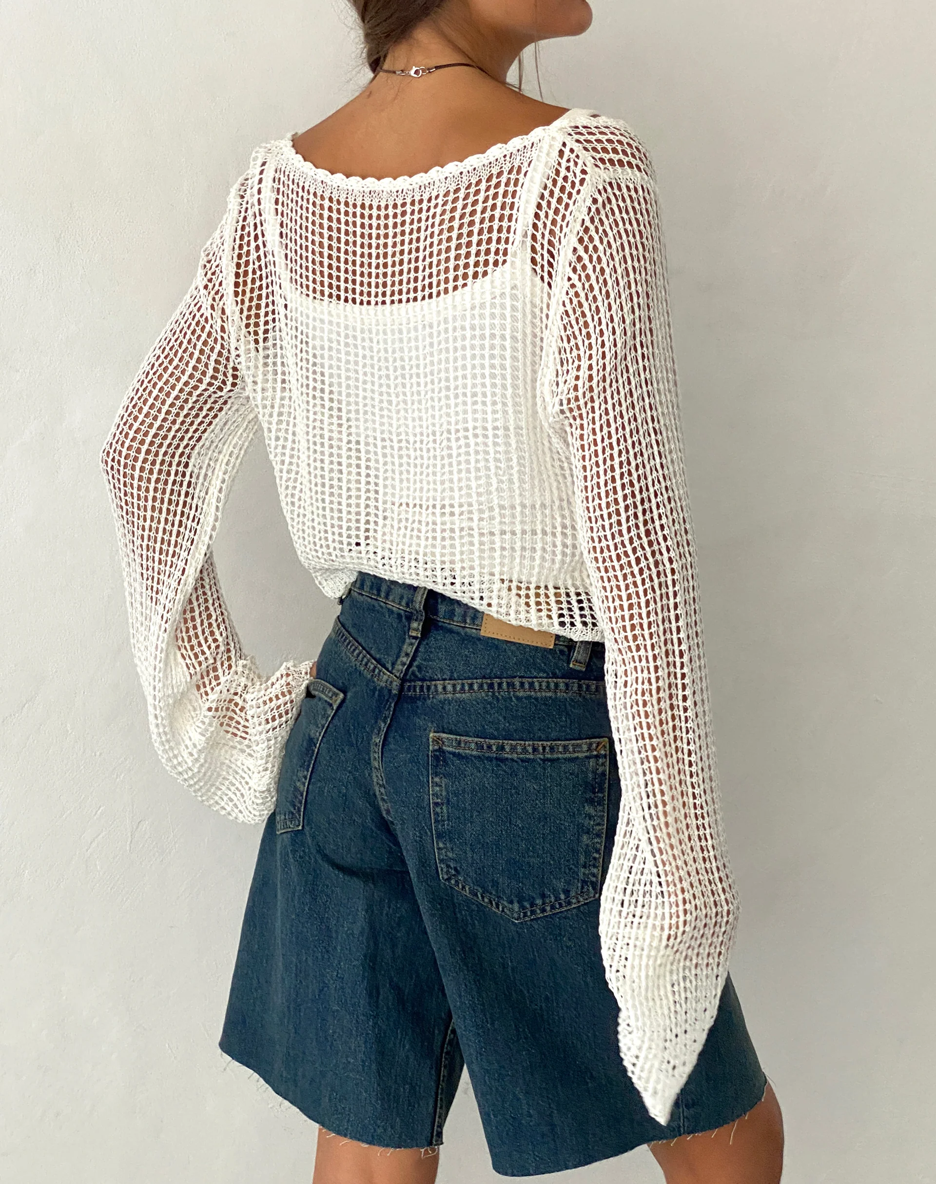 Septa Cropped Knit Cardigan in Ivory - Image 4