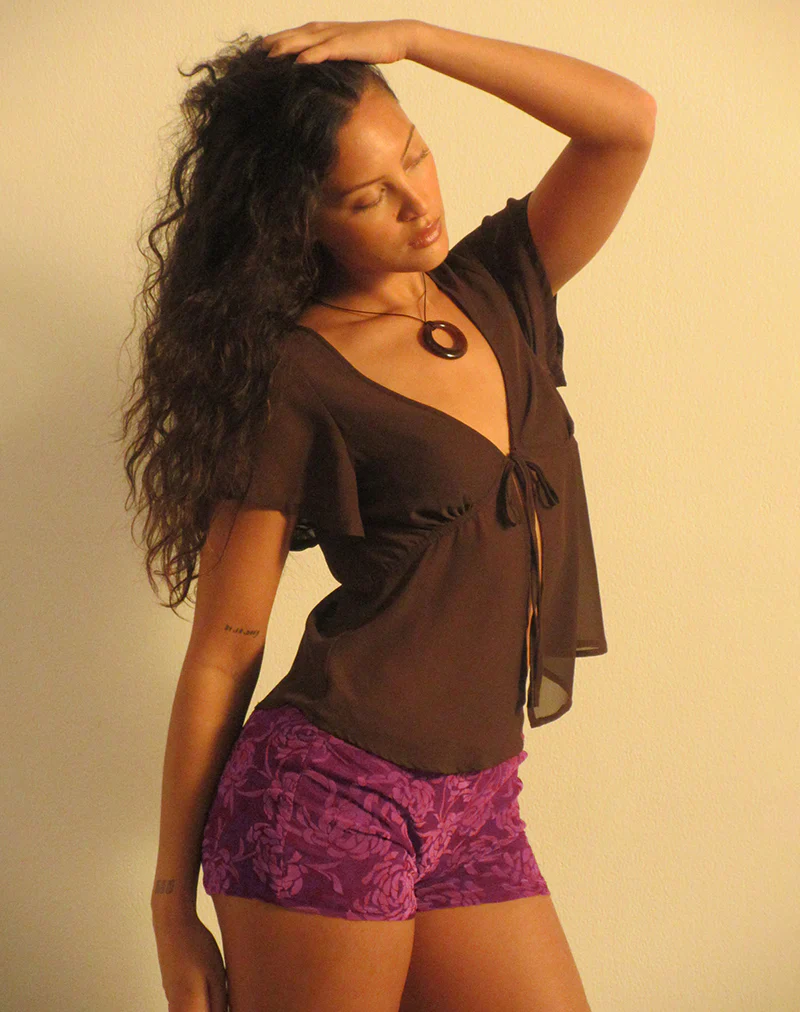 Sera Micro Short in Flock Shadow Leaf Plum - Image 2