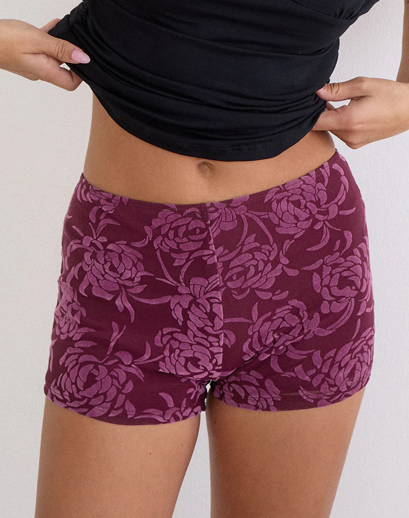 Sera Micro Short in Flock Shadow Leaf Plum - Image 3