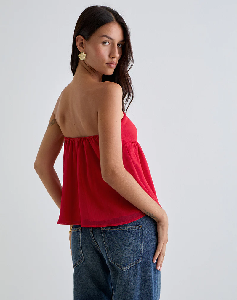 Setsuko Bandeau Longline Top in Red - Image 3