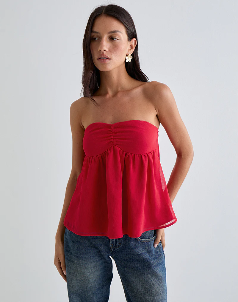 Setsuko Bandeau Longline Top in Red - Image 4