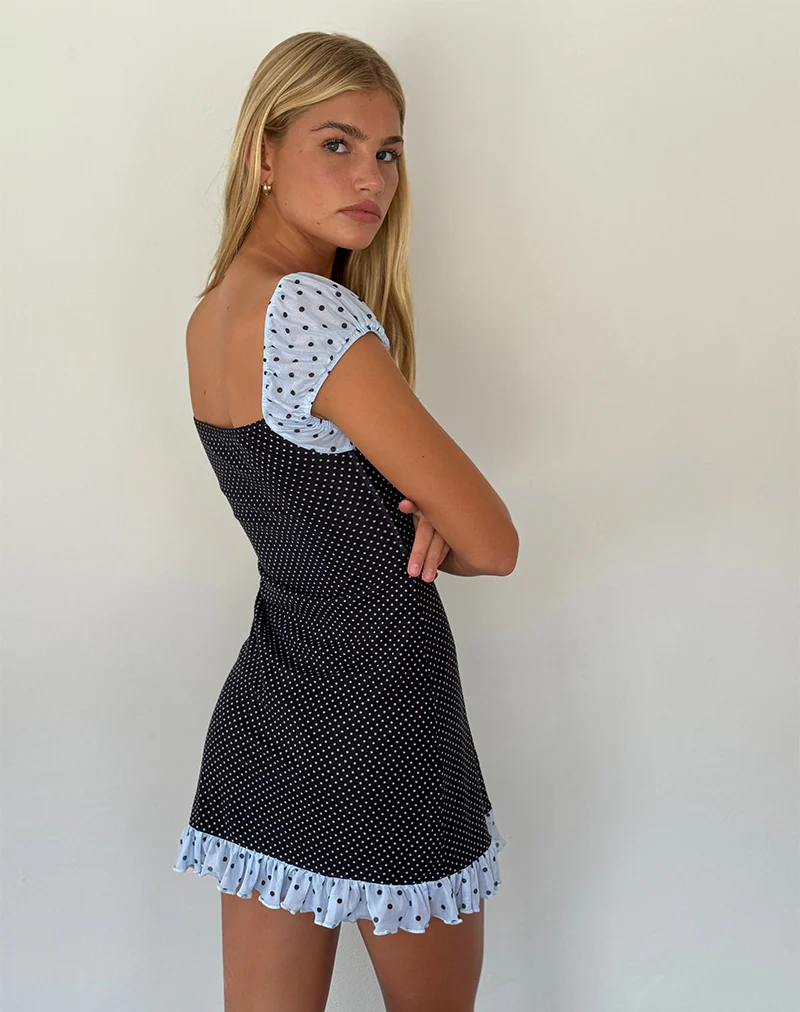 Sevda Mini Dress in Blue Black Basic Polka - Image 5