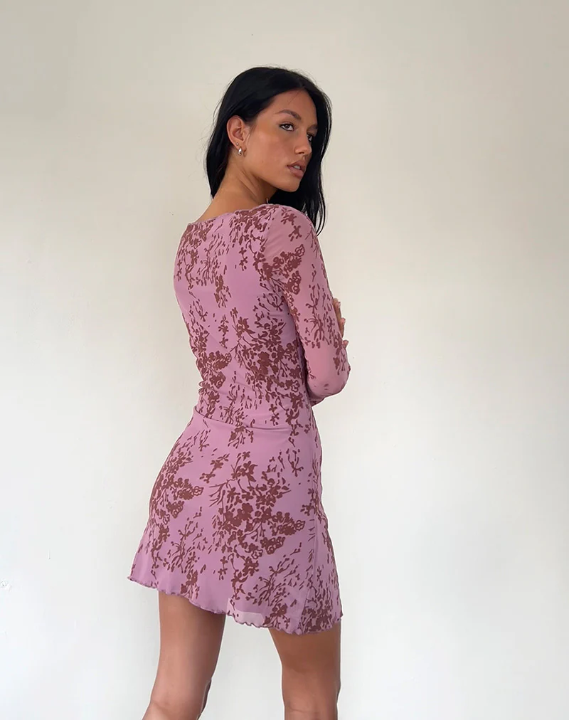 Sevila Long Sleeve Mini Dress in Botanic Mauve - Image 5