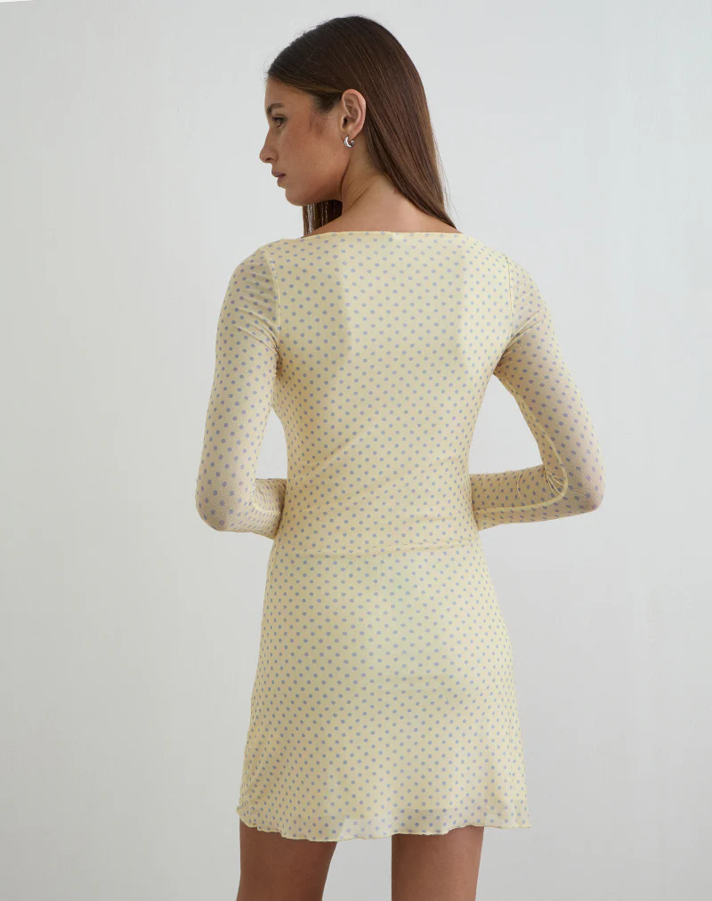 Sevila Mini Dress in Yellow with Compact Grey Polka - Image 4