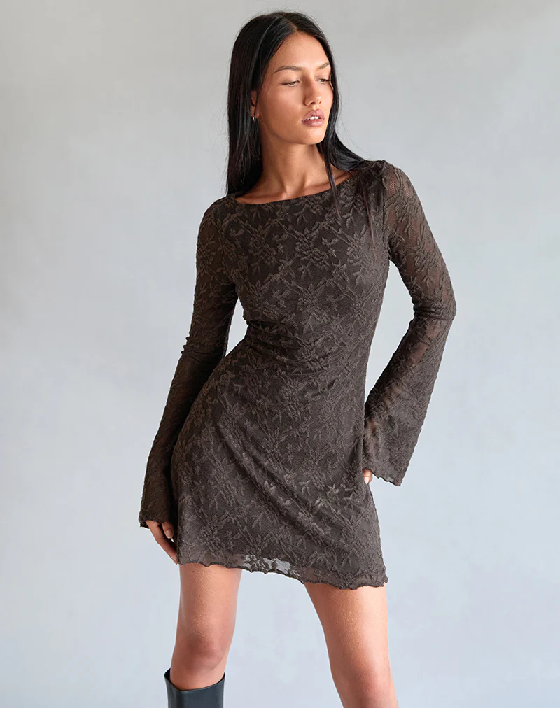 Sevila Dress in Jacquard Knit Dark Brown - Image 4
