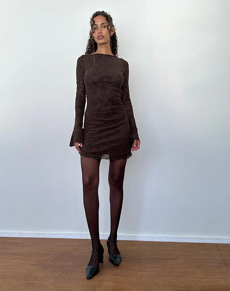 Sevila Long Sleeve Mini Dress in Romantic Rose Flock Brown - Image 5