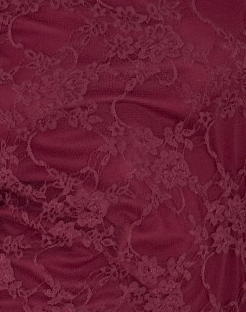 Sevila Long Sleeve Mini Dress Lace Burgundy - Image 6