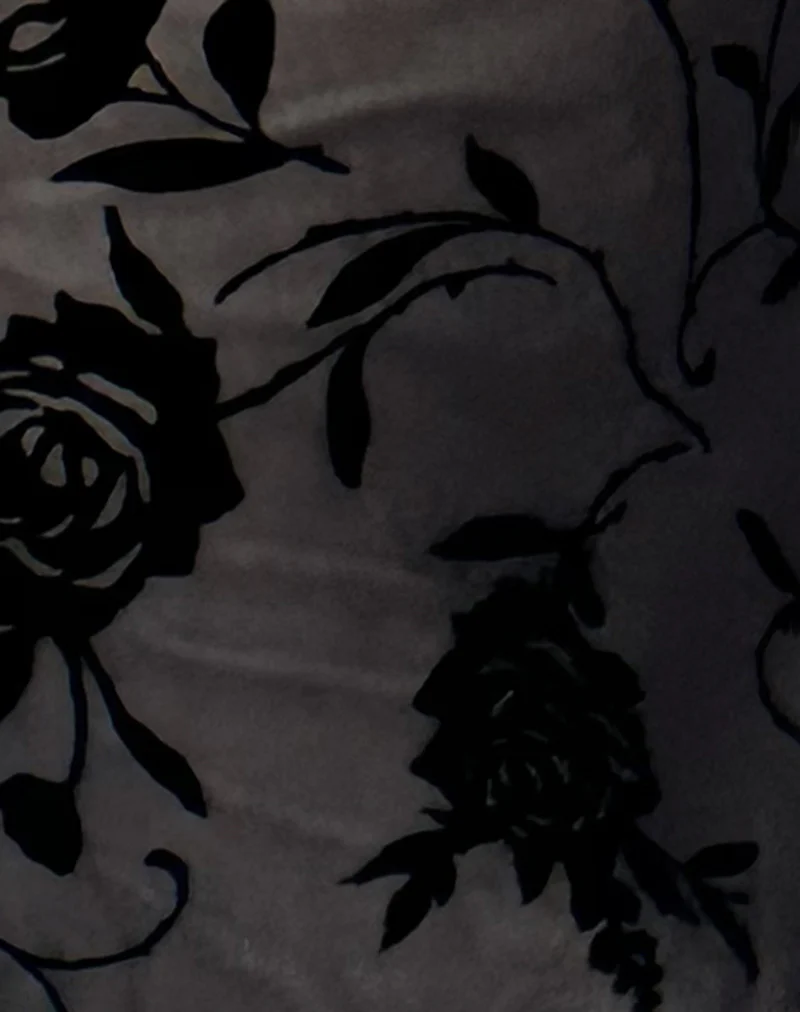 Sevila Long Sleeve Mini Dress in Black Rose Flock - Image 5
