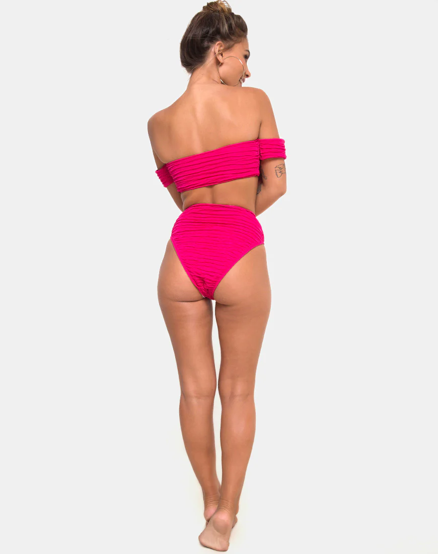 Shaca Bikini Bottom in 80's Crinkle Pink Highlighter - Image 2