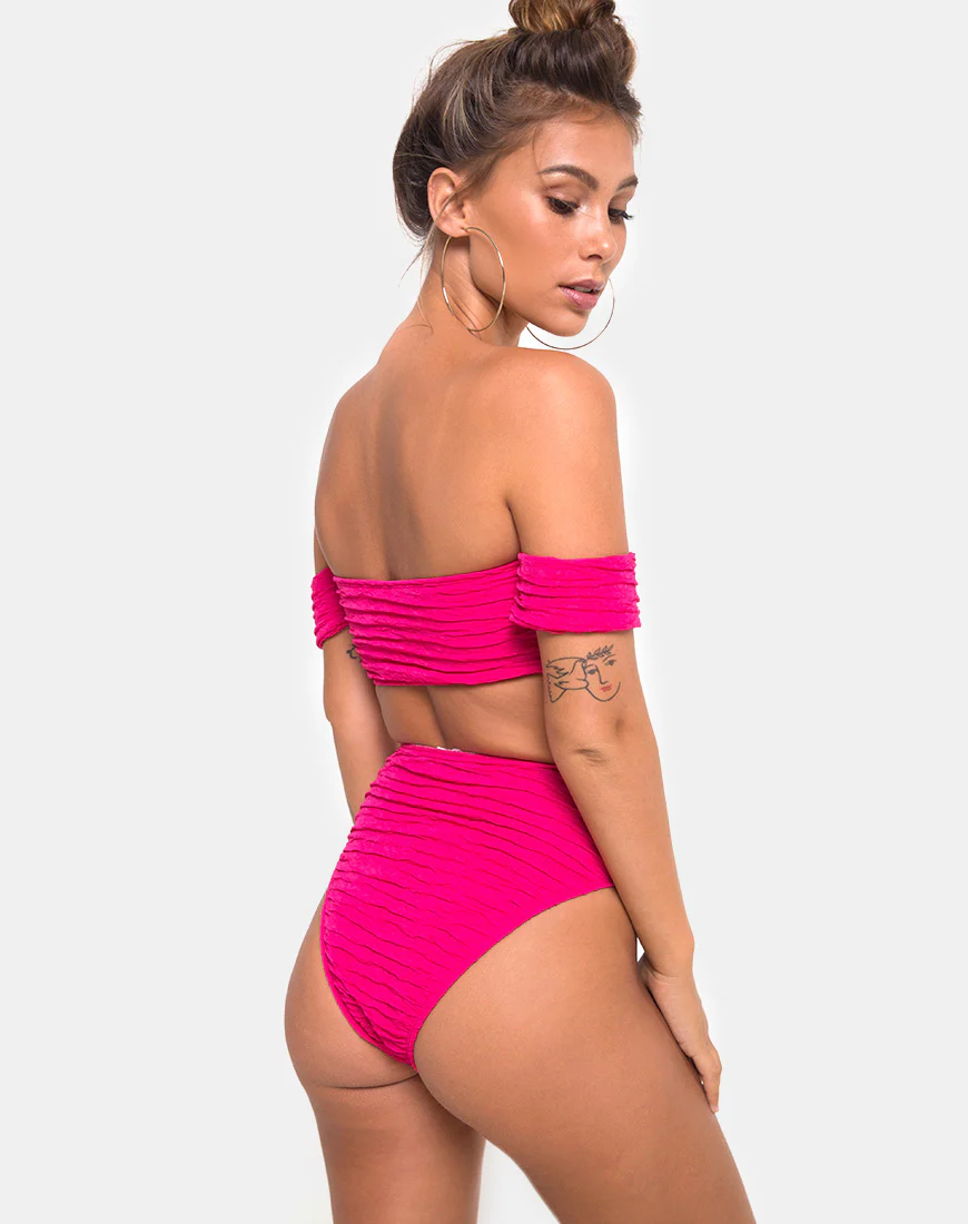 Shaca Bikini Bottom in 80's Crinkle Pink Highlighter - Image 4