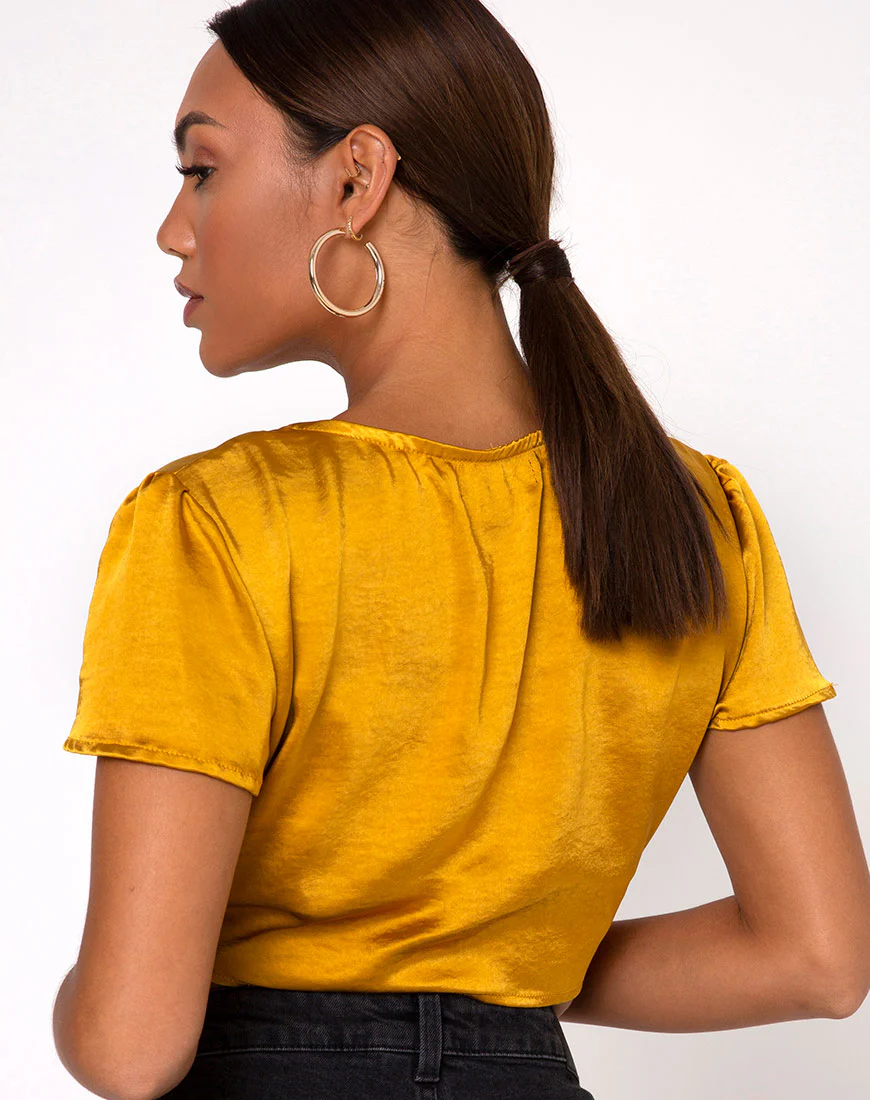 Shaera Crop Top in Satin Turmeric - Image 2