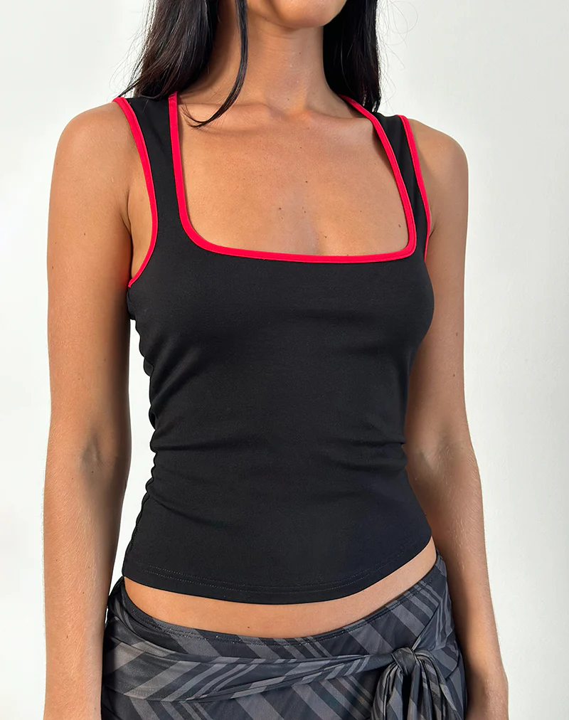 Shajani Top in Black with Red Binding - Image 5