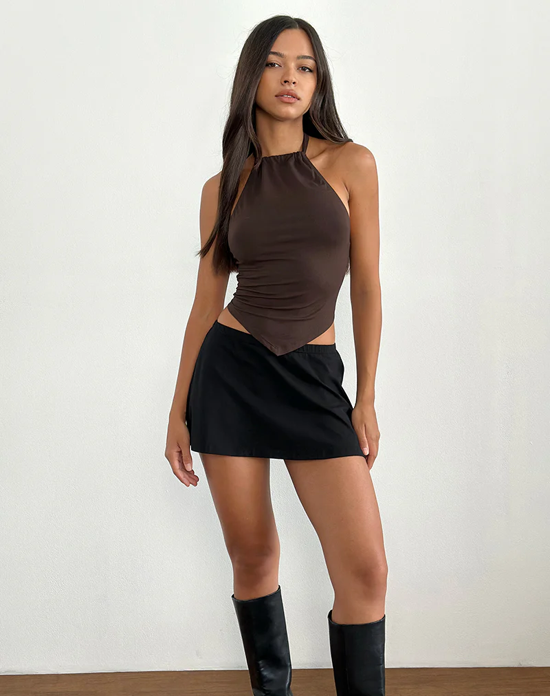 Shalas Halter Top in Jersey Bitter Chocolate - Image 4